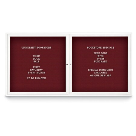 United Visual Products 72"x48" 3-Door Enclosed Outdoor Letterboard, Burgundy/White UV1164D-WHITE-BURGUN